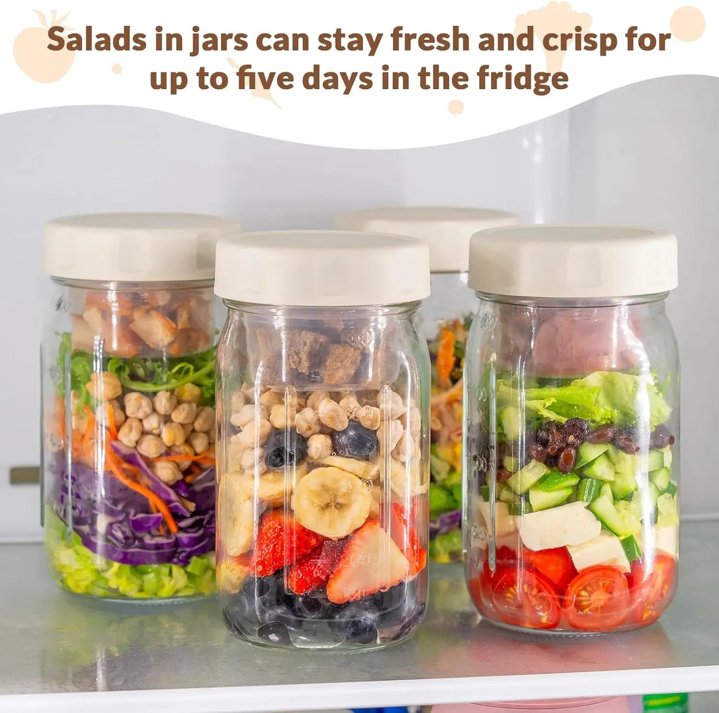 4-Pack 32oz Glass Salad Jars with Lids – Leakproof Lunch Containers with Wet/Dry Separation, Built-in Small Boxes for Dressing & Dry Ingredients – Perfect for Meal Prep & Christmas Gifts
