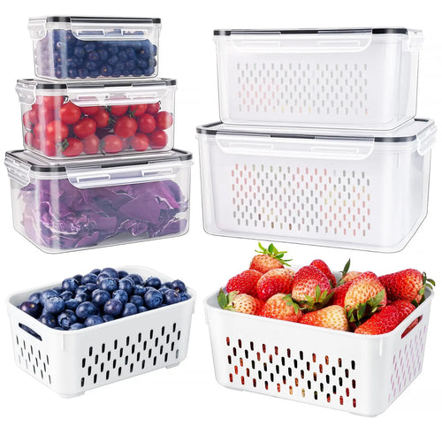 5-Pack Fridge Organizers with Removable Colander – Stackable BPA-Free Food Storage Containers for Fruit, Salad, Berries, Lettuce, Vegetables & Meat – Fresh Keeper Set