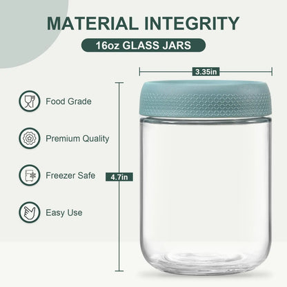 6-Pack 16 oz Glass Overnight Oats Containers with Airtight Lids – Wide Mouth Mason Jars for Salad, Snacks, Yogurt, Spices & Sugar – Food Storage Set