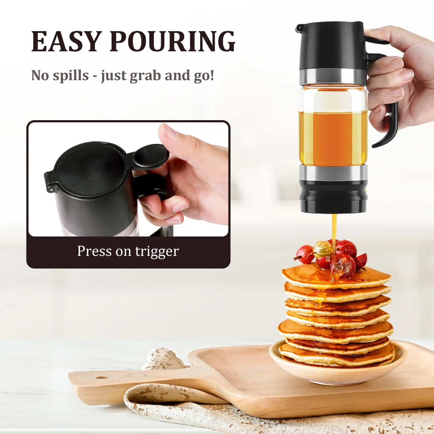Aelga Glass Honey Dispenser kitchen items No Drip No Mess Leak-Free Design with Handle for Maple Syrup Maintains Freshness Easy to Clean Refill Perfect for Everyday Use