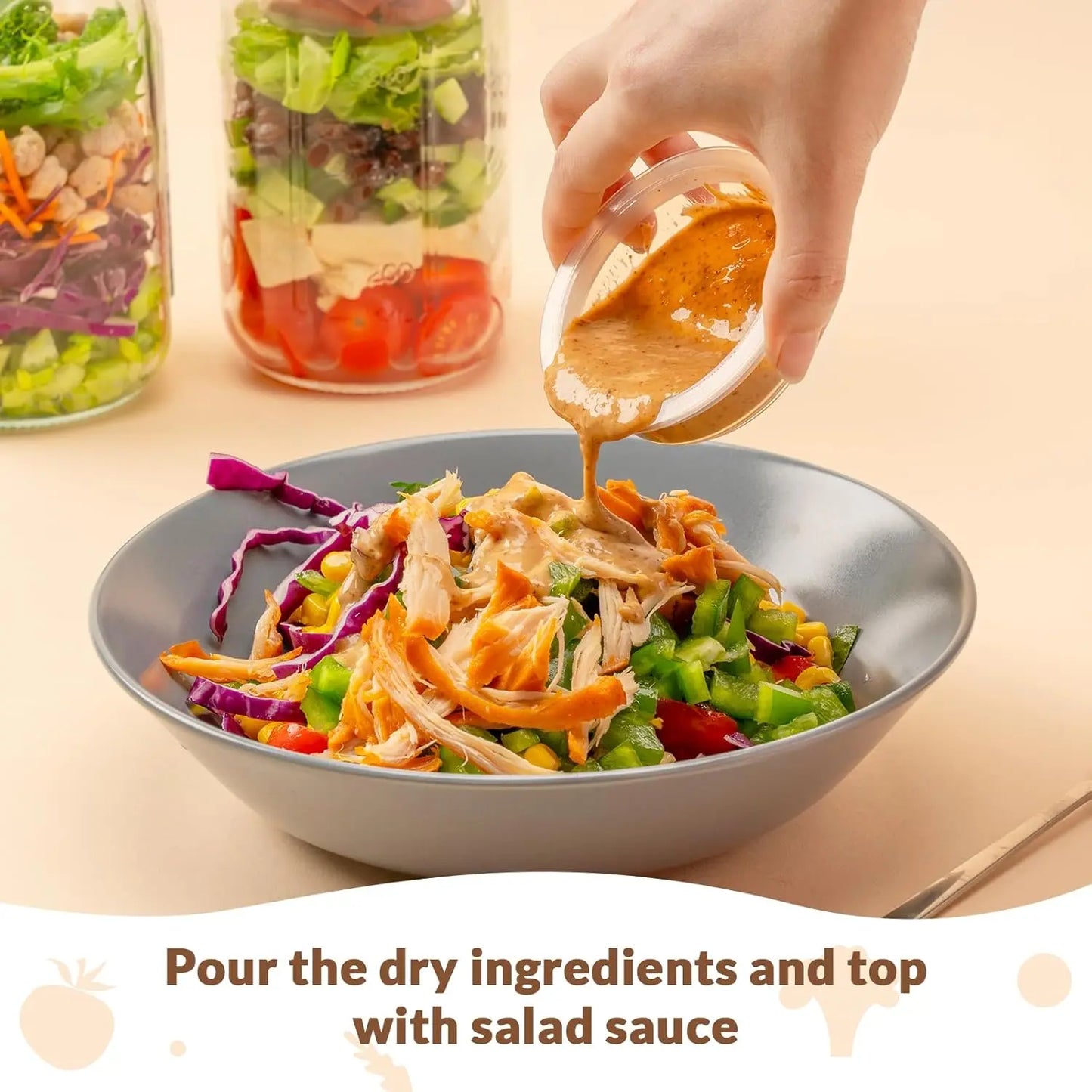 4-Pack 32oz Glass Salad Jars with Lids – Leakproof Lunch Containers with Wet/Dry Separation, Built-in Small Boxes for Dressing & Dry Ingredients – Perfect for Meal Prep & Christmas Gifts