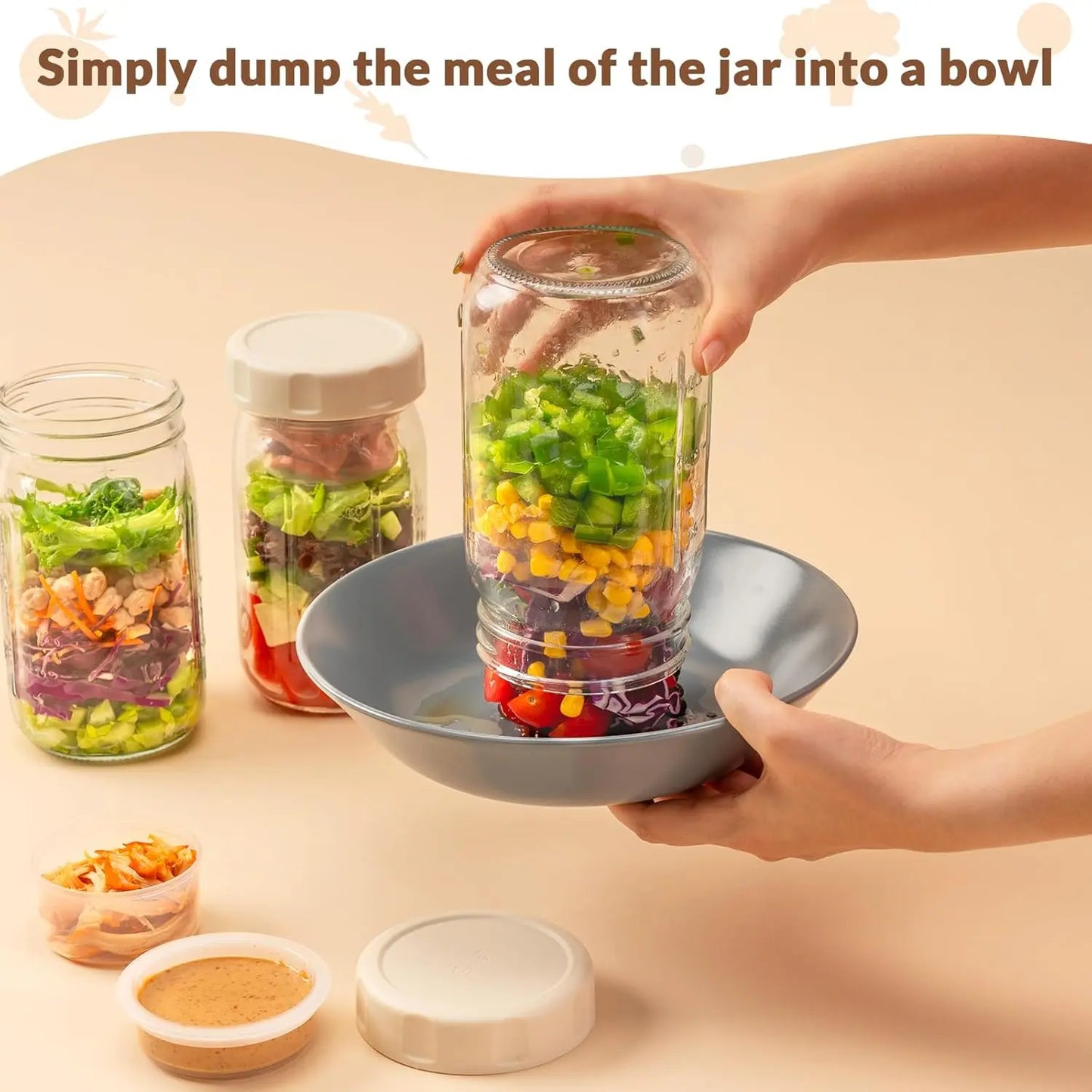 4-Pack 32oz Glass Salad Jars with Lids – Leakproof Lunch Containers with Wet/Dry Separation, Built-in Small Boxes for Dressing & Dry Ingredients – Perfect for Meal Prep & Christmas Gifts
