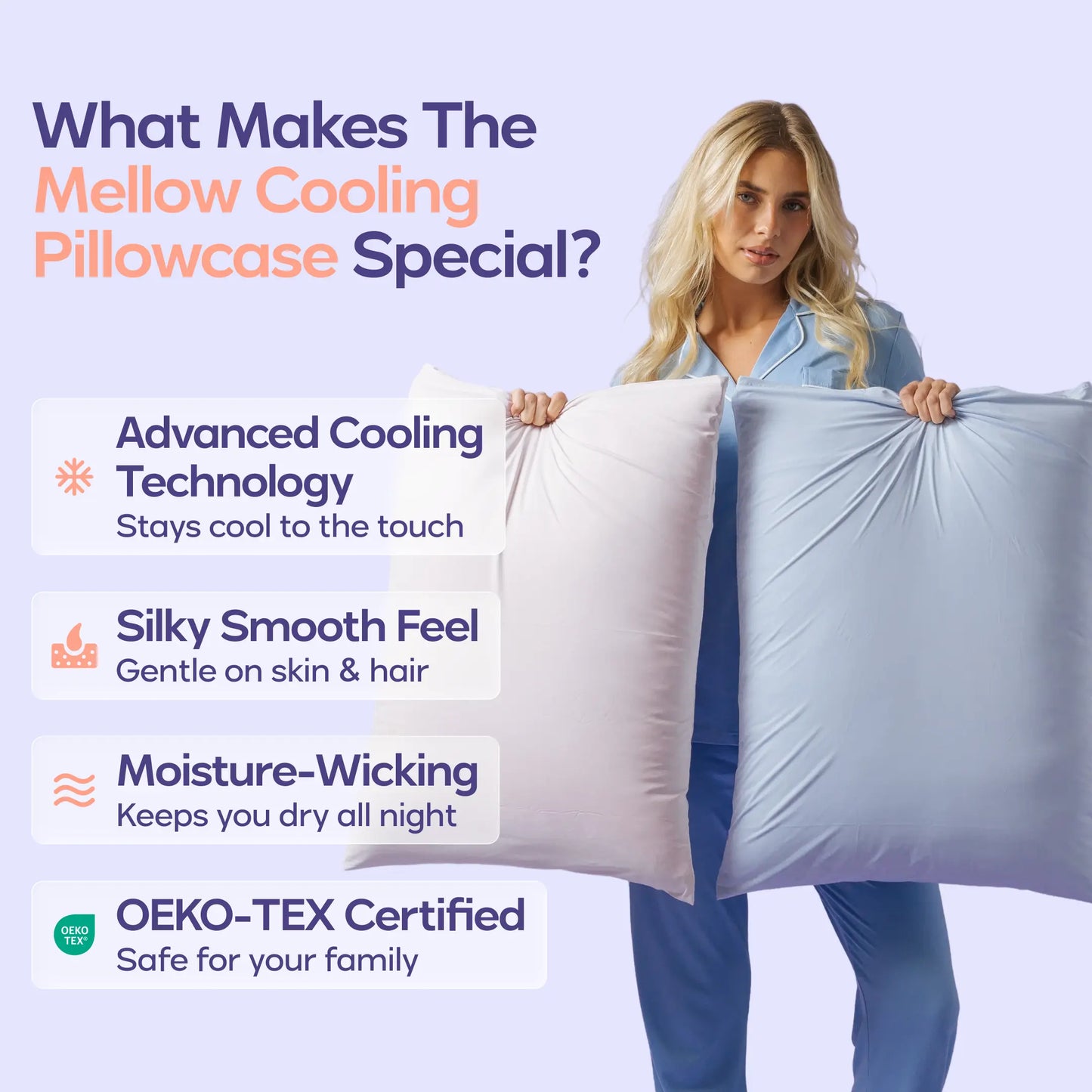 2-Pack Cooling Pillowcases – Silky Soft, Wrinkle-Free, Breathable – Stay Fresh & Comfortable All Night