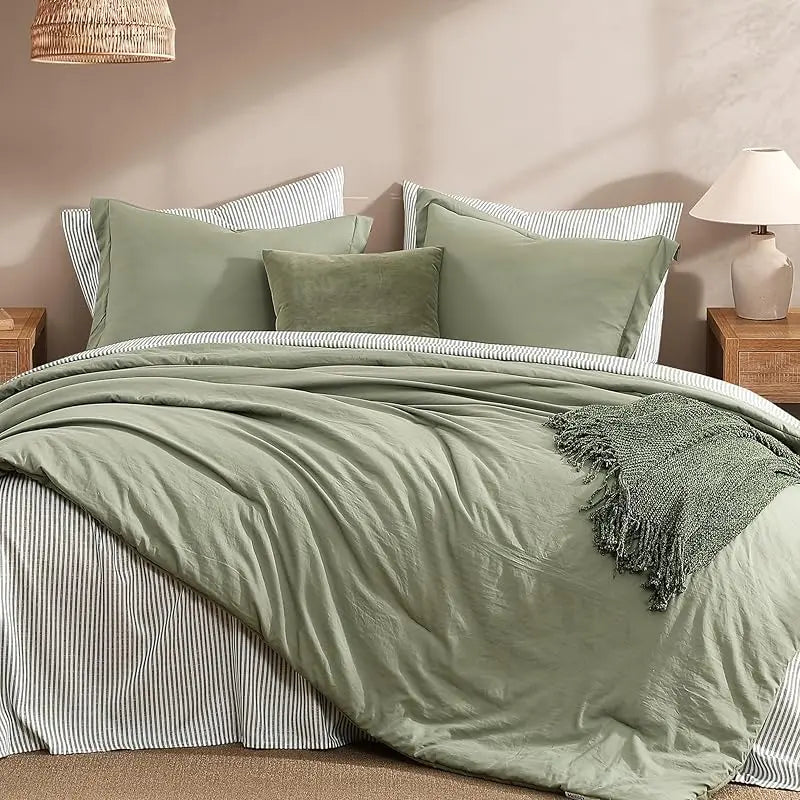 7-Piece Comforter Set – Farmhouse Coastal Design, Storage Pockets – Complete Bedding with Sheets & Shams