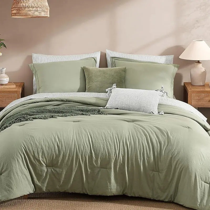 7-Piece Comforter Set – Farmhouse Coastal Design, Storage Pockets – Complete Bedding with Sheets & Shams