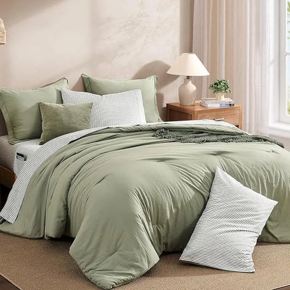 7-Piece Comforter Set – Farmhouse Coastal Design, Storage Pockets – Complete Bedding with Sheets & Shams