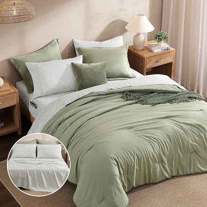 7-Piece Comforter Set – Farmhouse Coastal Design, Storage Pockets – Complete Bedding with Sheets & Shams