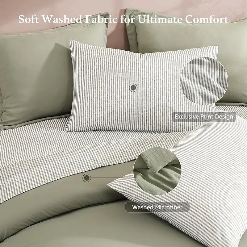 7-Piece Comforter Set – Farmhouse Coastal Design, Storage Pockets – Complete Bedding with Sheets & Shams