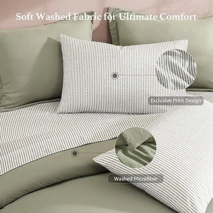 7-Piece Comforter Set – Farmhouse Coastal Design, Storage Pockets – Complete Bedding with Sheets & Shams