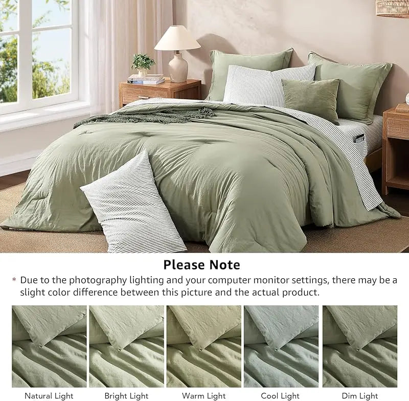7-Piece Comforter Set – Farmhouse Coastal Design, Storage Pockets – Complete Bedding with Sheets & Shams