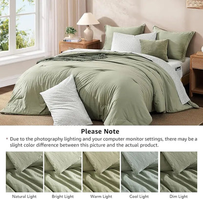 7-Piece Comforter Set – Farmhouse Coastal Design, Storage Pockets – Complete Bedding with Sheets & Shams